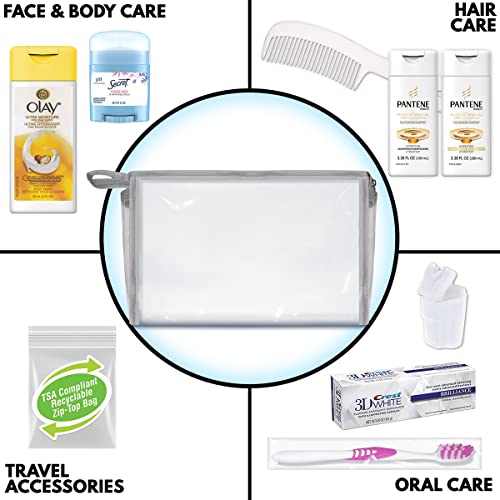Convenience Kits International Women's 10-Piece Deluxe Kit with Travel Size TSA Compliant Essentials, Featuring: Pantene Hair Products in Reusable Toiletry Bag - Clear color - Image 3