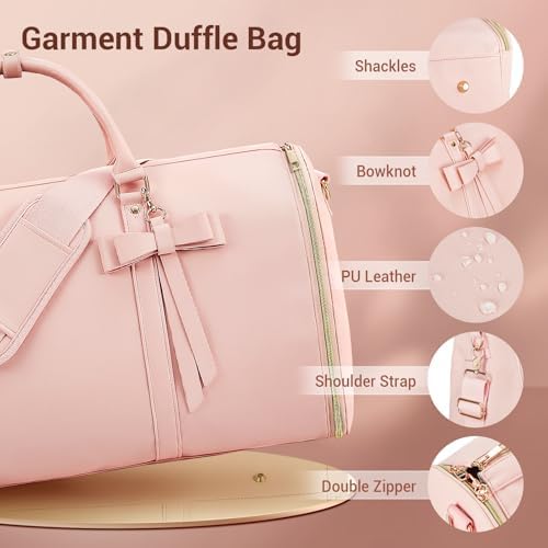 Garment Bags for Travel, Convertible Suit Travel Bag for Women, Stylish Carry On Garment Bag with Toiletry Pocket, Shoulder Strap and Shoes Compartment, 2 in 1 Foldable PU Leather Duffle Bag, Pink - Image 3