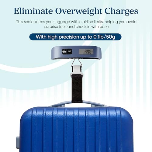 Etekcity Luggage Scale, Travel Essentials, Digital Suitcase Weight Scales for Travel Accessories, Hanging Baggage Scale with Temperature Sensor, Rubber Paint, 110 Pounds, Battery Included, Blue - Image 2