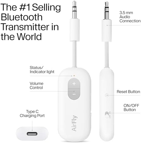 Twelve South AirFly SE | Bluetooth Wireless Audio Transmitter Adapter for AirPods/Headphones, 20+ Hr Battery, Works with 3.5mm aux Jacks on Airplanes, TVs, Gym Equipment, and Travel - Image 4