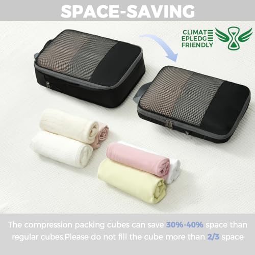 BAGAIL 4 Set/6 Set/8 Set Compression Packing Cubes Travel Accessories Expandable Packing Organizers (Half Mesh, 6-Black) - Image 4