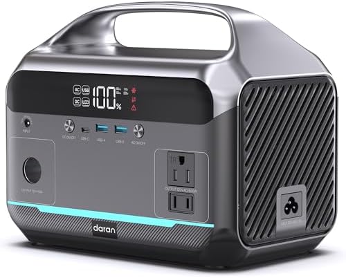 DARAN Portable Power Station 600W (1200W Peak), 288Wh (90,000mAh) Solar Generator LiFePO4 Battery with AC DC Outlets, 2hrs Fast Charging, 7-Port Design for Emergency, Hurricane (Solar Optional)