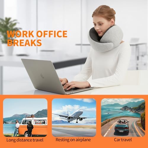 Travel Neck Pillow Airplane, Memory Foam Travel Pillows for Comfort on Sleeper Hold Compact and Ergonomic Design for Traveling Car Rides Home Road Trip Essentials for Adults and Kids (Grey) - Image 3