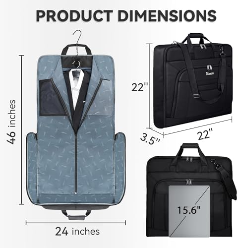 Garment Bags for Travel, Carry On Garment Bag for Business Trips with Shoulder Strap, Mancro Waterproof Foldable Luggage Hanging Suit Bags Gift for Men Women, 2 in 1 Suitcase for Coats, Suits (Black) - Image 3