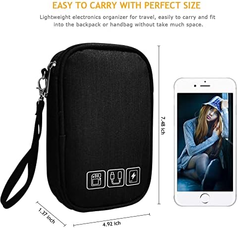 Electronic Organizer Bag Cable Organizer Travel Cord Organizer Case Pouch Portable Carrying Case for Charger Hard Drive Earphone USB SD Card (Black) - Image 4