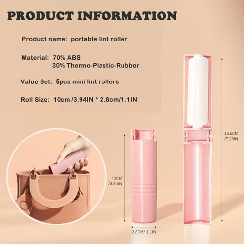 Mini Reusable Lint Roller for Travel, 6 Pack Washable Foldable Lint Remover with Sticky Gel, Portable, Compact and Easy to Clean for Clothes and Luggage Use (Pink) - Image 2