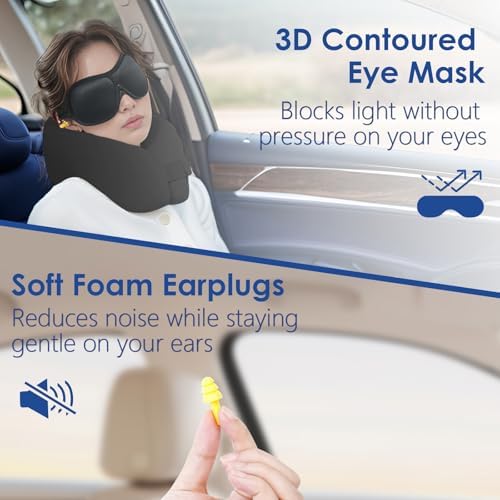 jiaao Travel Pillow Memory Foam Neck Pillow for Airplanes with Adjustable Neck Support, Includes Eye Mask, Earplugs & Storage Bag - Perfect for Flights, Road Trips, and Trains - Image 5