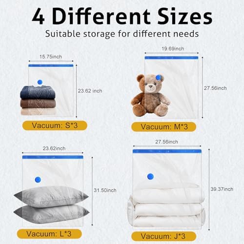 12 Pack Travel Vacuum Storage Bags 4 Size(24/28/32/40 Inch), Portable Vacuum Seal Bags for Clothing Travel with Pump, Space Saver Bag for Luggage Suitcases Clothes Bedding Seasonal Storage - Image 2