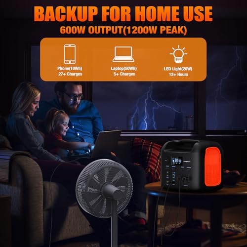 Portable Power Station, 600W (1200W Peak) 299Wh LiFePO4 Solar Generator Pure Sine Wave 110V AC Car Outlets PD 60W QC3.0 Backup Power Supply Bank for Camping, Blackout, CPAP - Image 4