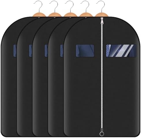 5 Pack 40-inch Suit Bag Garment Bag for Travel and Storage, Garment Bags for Hanging Clothes with Zipper and Visible Transparent Window, Black - Image 9