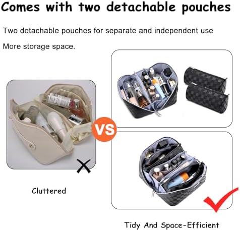 BOYATU Travel Makeup Bag Organizer Cosmetic Bag: 3 Pcs Set Large Capacity Make up Bag with Compartments - Waterproof Leather Toiletry Bags with Handle Travel Essentials Case Gifts for Women (01-Black) - Image 3