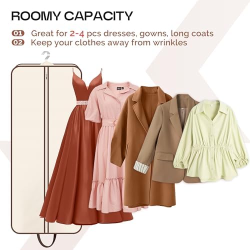 MISSLO 60" Foldable Garment Bags for Travel for Women Dress Bags for Gowns Long Hanging Bag for Closet Storage Dress Protector Bag for Gowns, Suits, Coats, Beige - Image 6