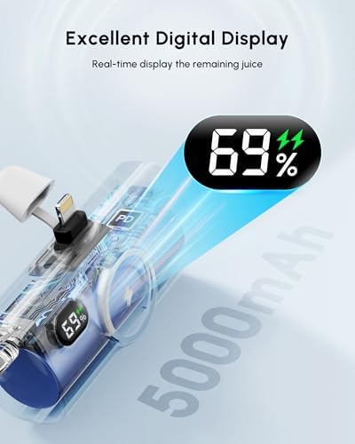 Mini Purple Power Bank with USB C Cable for Samsung,100g 5000mah Small Portable Charger for iPhone 14 Plus/14/14 Pro Max,Battery Pack with Digital Display Compatible With iPhone 13/12/14 series-Purple - Image 7