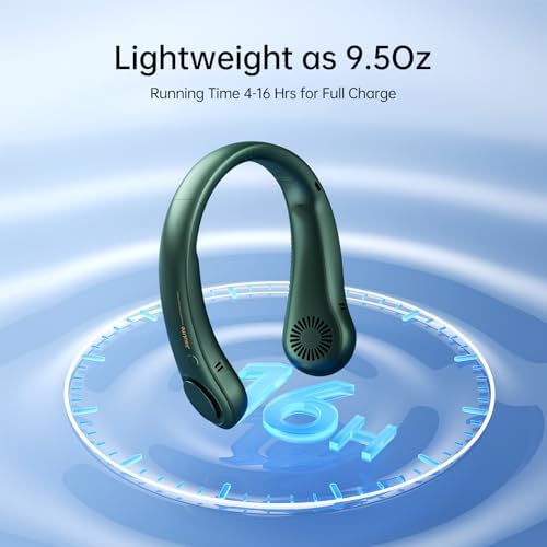 JISULIFE Portable Neck Fan, Hands Free Bladeless Fan, 5 Speeds, 4000 mAh Battery Operated Wearable Personal Fan, Twistable, Rechargeable, Gift for Women Men-Dark Green - Image 6