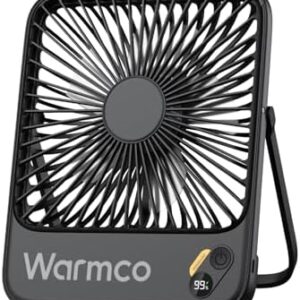 Warmco 10000mAh Portable Travel Fan 7-inch, Max 24H Runtime, Ultra-thin Quiet Rechargeable Battery Operated Desk Fan with Digital Display for Camping, Office, Bedroom, Cruise Essentials