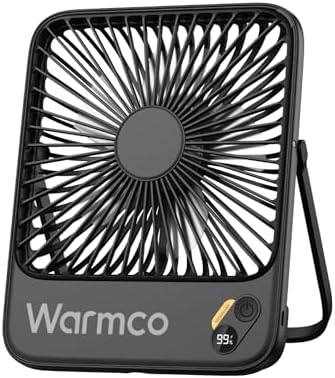 Warmco 10000mAh Portable Travel Fan 7-inch, Max 24H Runtime, Ultra-thin Quiet Rechargeable Battery Operated Desk Fan with Digital Display for Camping, Office, Bedroom, Cruise Essentials