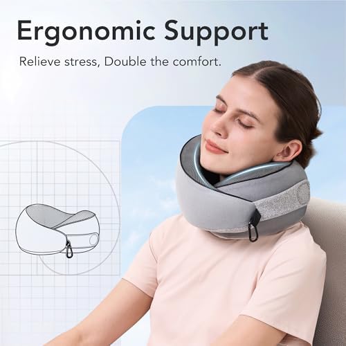 Travel Pillow, 100% Pure Memory Foam Travel Neck Pillow Airplane Neck Support Ergonomic Design for Traveling Suitable for Airplanes,Offices and Cars-Gray - Image 3