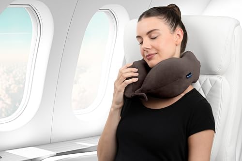 Brookstone Neck Travel Pillow - Lightweight Contoured Memory Foam Stuffable Travel Neck Pillow for Sleeping, Car, & Airplane, Size One Size, Velvet Brown - Image 4