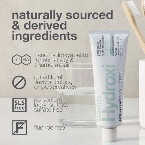 Davids Hydroxi Fluoride Free Nano Hydroxyapatite Toothpaste for Remineralizing, Sensitive Support, Whitening, Antiplaque, SLS Free, Natural Peppermint, Made in USA, 1.75oz (Travel Size) - Image 5