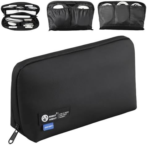 RIGHT AWAY Travel Tech Pouch，Waterproof Cord Case，Electronics Organizer Travel Case，Cable Organizer Storage Bag For Phone, Charger, Accessories(BLACK)