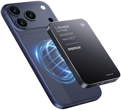 MOMAX Magnetic Portable Charger 10000mAh Qi2 Certified 15W Fast Charging Power Bank iPhone Air MagSafe Battery Pack Designed for iPhone 17 Pro Max/17 Pro/Air/16/15/14/13/12