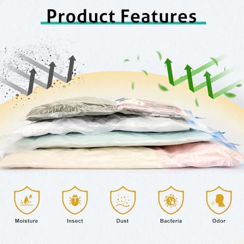 12 Pack Travel Vacuum Storage Bags 4 Size(24/28/32/40 Inch), Portable Vacuum Seal Bags for Clothing Travel with Pump, Space Saver Bag for Luggage Suitcases Clothes Bedding Seasonal Storage - Image 5