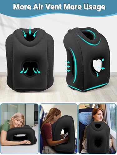 Maliton Inflatable Travel Pillow for Airplane Comfortable Sleeping to Relieve Neck and Shoulder Pain, Support Head Inflatable Pillow for Long Flights, Used for Airplanes, Cars, Trains, Office(Black) - Image 4