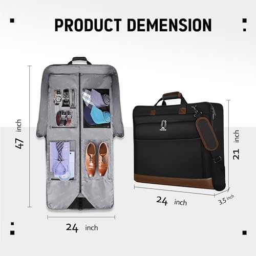 MATEIN Suit Garment Bag for Travel, Large Garment Bags for Hanging Clothes Travel, Foldable Suit Carrier with Shoulder Strap For Business, Premium 2 in 1 Hanging Suitcase Luggage, Black Brown - Image 6