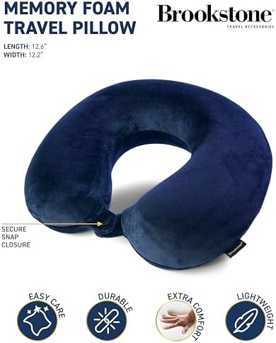 Brookstone Travel Neck Pillow - Lightweight Fleece Casing U-Shaped Stuffable Memory Foam Travel Pillow for Sleeping and Neck Support, Blue - Image 2