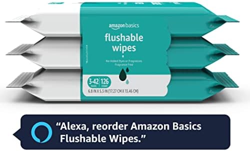 Amazon Basics Adult Wet Wipes Flushable formulated without Fragrance, 126 Count (3 Packs of 42) Packaging May Vary - Image 9