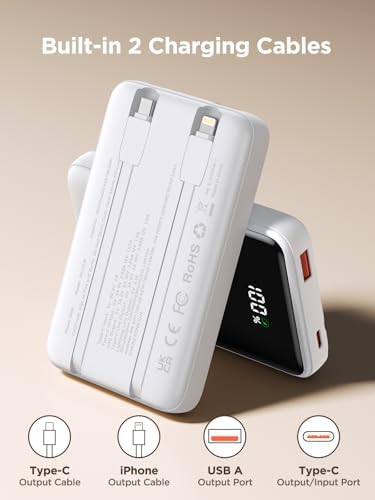 Aioneus Portable Charger, 10000mAh Power Bank 22.5W Fast Charging Portable Charger with Built in Cable Battery Pack USB C Travel Charger for iPhone11 12 13 14 15 16 Samsung GalaxyS24 S23 Android(1 Pk) - Image 5