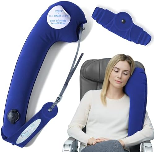 TRAVELREST Ultimate Travel Pillow & Body Pillow - Headrest, Auto, Bus, Train, Office Napping, Camping, Wheelchairs, Comfort and Support, Rolls Up, Straps to Airplane Seat & Car - Blue