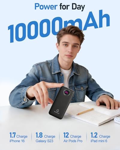 Power Bank,10000mAh 22.5W Max Portable Charger Built in Cables，4 Outputs 2 Inputs External Phone Powerbank,5V/3A Fast Charging Travel Charger for iPhone Android iPad,(Pearl Black) - Image 6