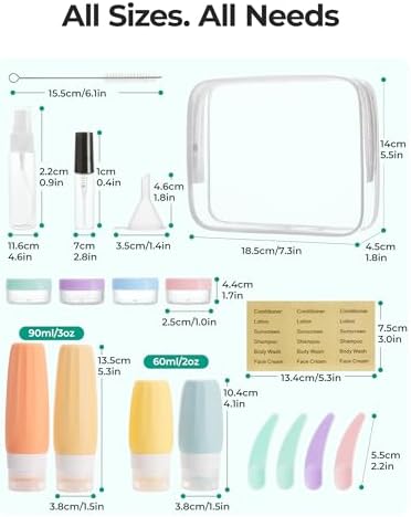 BAGSMART 18 Pack TSA Approved Travel Bottles for Toiletries, Leak Proof Silicone Travel Size Containers Bottles for Shampoo, Purple - Image 6