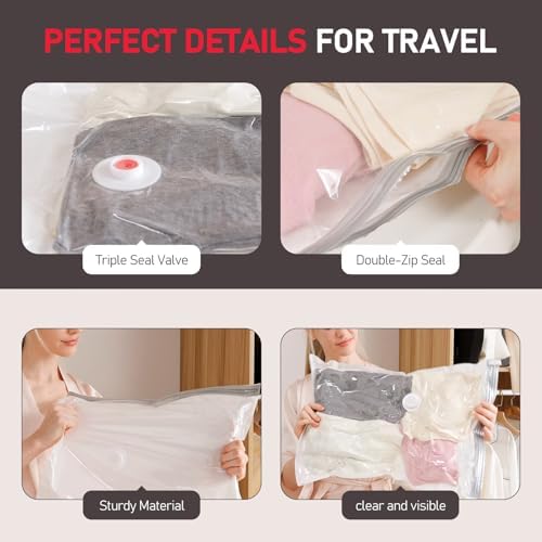Vacuum Storage Bags for Travel, 10 Pack Vacuum Seal Bags for Clothing Travel, Compression Packing Kit with High Pressure Electric Pump, Space Bags for Clothes Luggage Traveling - Image 6