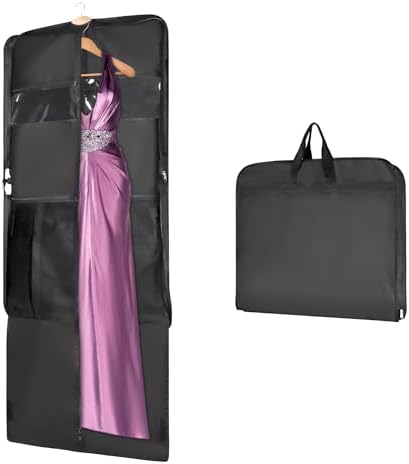 Univivi 60 '' Foldable Extra Long Dress Garment Bag, Premium Breathable & Tear-resistant Hanging Dress Cover for Travel and Closet Storage with Mesh Shoe Pocket and 2 Carry Handles