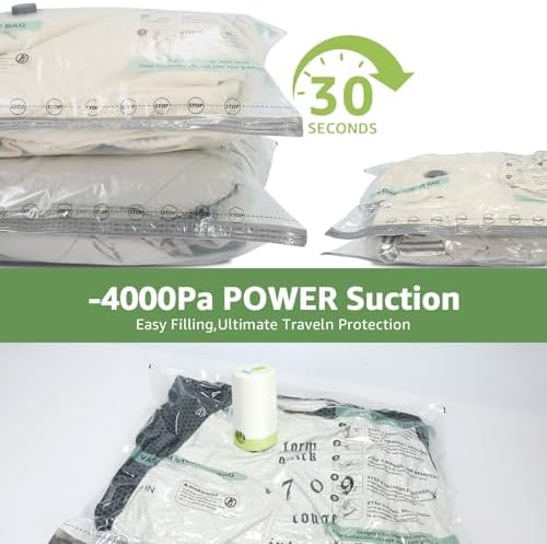 Vacuum Bags for Travel with Rechargeable air Pump, 3 Sizes Vacuum Seal Bags for Clothing, Space-Saving Compression Storage Bags for Travel & Closet Organization (9) - Image 3