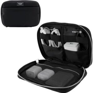 kate spade new york Nylon Tech Organizer Pouch - Electronics Cable Cord Organizer, Travel Case for Chargers, Power Bank, AirPods, and Accessories - Signature Black