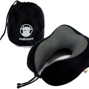 Memory Foam Travel Pillow, Neck Pillow with 360-Degree Head Support, Comfortable Ideal for Sleeping on Airplane, Car, Train, Bus and Home Use, Comes with Storage Bag (Black)