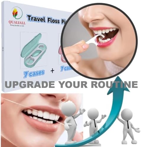 14 Packs Travel Dental Floss Pick Case, Holder, Come with 140pcs Premium QUALIALL Toothpick Flossers for Adults Teeth Cleaning, Sealed Portable Refillable, Green, Pink. - Image 6