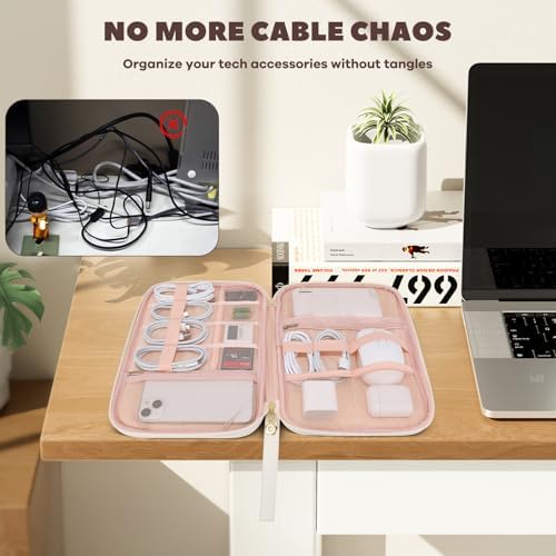 Electronics Organizer Travel Case, Charger Bag Cord Organizer Travel, Compact Tech Pouch Cable Organizer Bag for Charger, Cords, Phone, Headphones, Flash Drive, SD Card (Beige, Large-Single Layer) - Image 5