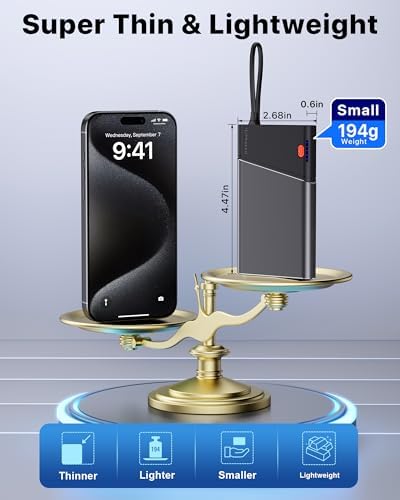 Portable Charger Power Bank, 10000mAh 22.5W PD Fast Charging Powerbank with Built-in USB C Cable, Slim External Phone Battery Pack for iPhone 17/16/15 Samsung S24 Android etc (Grey) - Image 7