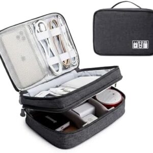 Lanola Travel Cable Organizer Bag, Electronic Accessories Case Portable Double Layer Cable Storage Bag for Cord,phone,Charger, Flash Drive, Phone, SD Card,Personal Items - (Black)