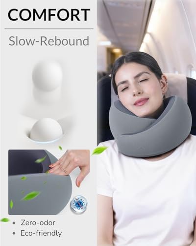 Neck Travel Pillow - Memory Foam Travel Pillow for Airplane, Washable Comfortable Breathable Cover, 360 Degree Support Ergonomic Design Best for Travel, Flight, Train, Sleeping - Image 4