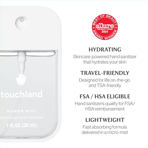 Touchland Hydrating Hand Sanitizer Spray, DYE FREE Trio Set (Rainwater, Unscented, Beach Coco), 1 FL. OZ. Travel Size Power Mist Sprays (Set of 3) - Image 6