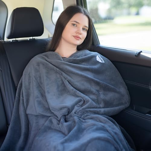 BlueHills Premium Soft Travel Blanket Pillow Airplane Flight Blanket Throw Bag Pillowcase Compact Large 2 in 1 Combo Warm Traveling Plane Essentials Portable Gifts Lightweight Grey Gray T007 - Image 5