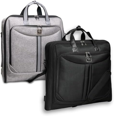 Suit Carry On Garment Bag Bundle with Gray and Black Bag for Travel & Business Trips with Shoulder Strap