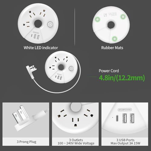 Travel Power Strip, NTONPOWER 3 Outlets 3 USB(1 USB C) Cruise Approved Power Strip, Short Extension Cord 3ft, Travel Essentials for Home, Hotels, Cruise Ship, Vacation, White, i-Donut - Image 9