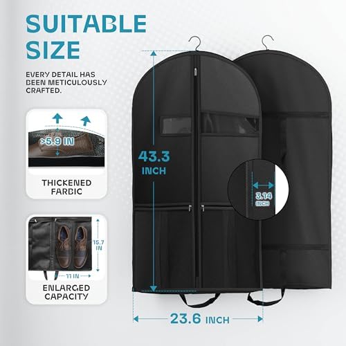 43" Travel Garment Bag with Accessories Zipper Pocket, Heavy Duty Suit Bag for Suits, Tuxedos, Dresses, Coats, Black, 1 pack - Image 3