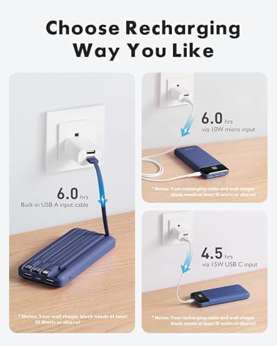 charmast Portable Charger with Built in Cables, Power Bank with Cords Wires, Slim 10000mAh Travel Battery Pack 6 Outputs 3 Inputs 3A Fast Charging for Samsung Google Pixel LG Moto iPhone iPad - Image 4